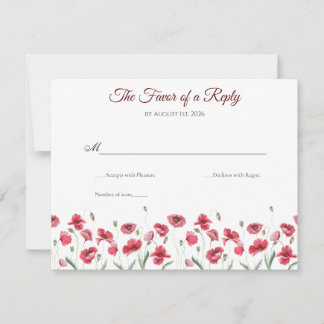 Poppy & Lavender Watercolor Floral Wedding RSVP Karte
