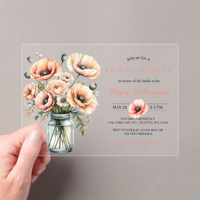 POPPY Mason Jar Bridal Shower Invitation  Acryleinladungen (Insitu (Handheld))