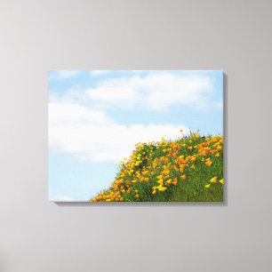 Poppy Meadow Hillside Art druckt Blue Sky Clouds Leinwanddruck