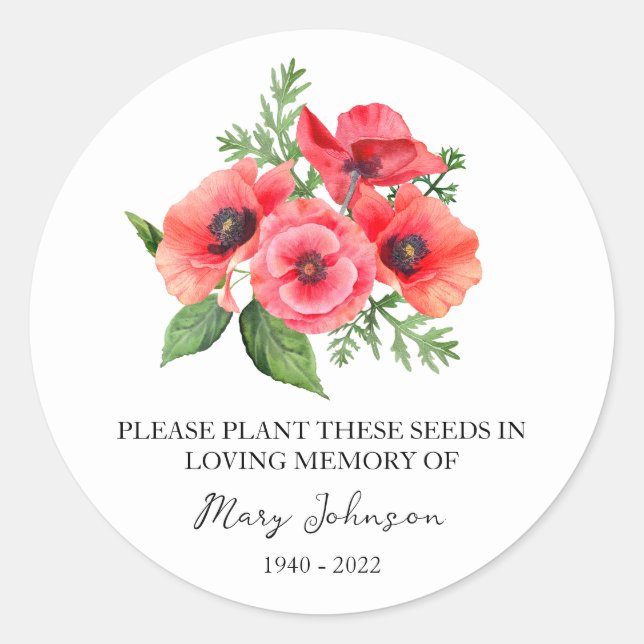 Poppy Memorial Beerdigung Seed Packet Runder Aufkleber (Vorderseite)
