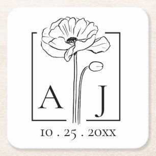 Poppy Monogram Rechteckiger Pappuntersetzer