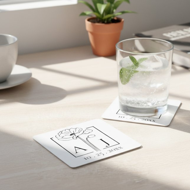 Poppy Monogram Rechteckiger Pappuntersetzer (Poppy Monogram Square Paper Coaster)