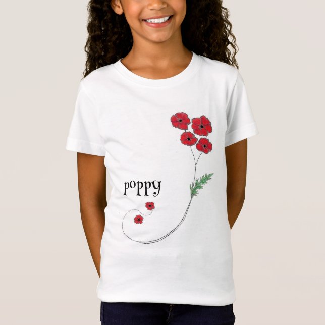 Poppy Name Girl's Flower T-Shirt (Vorderseite)