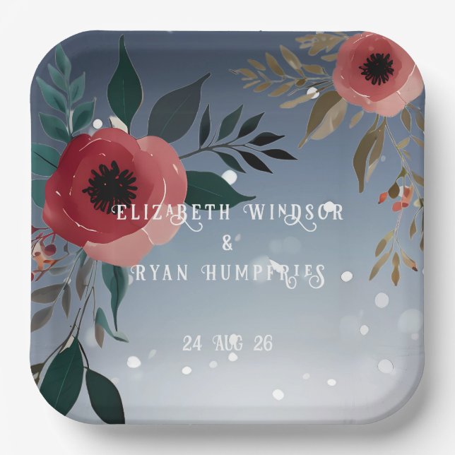 Poppy of Liebe" Einladung zur Hochzeitsfeier Pappteller (Vorderseite)