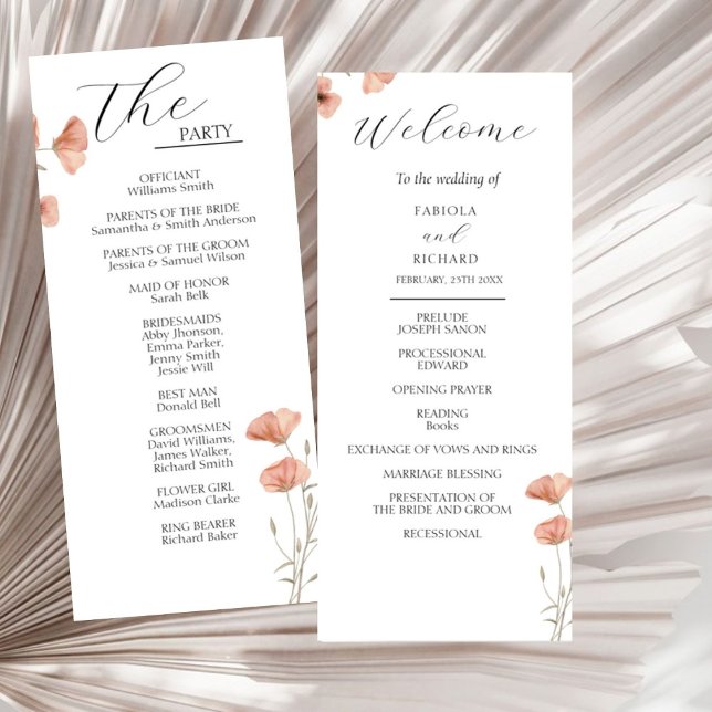 Poppy Orange Blume Wedding Program Card Einladung (Von Creator hochgeladen)