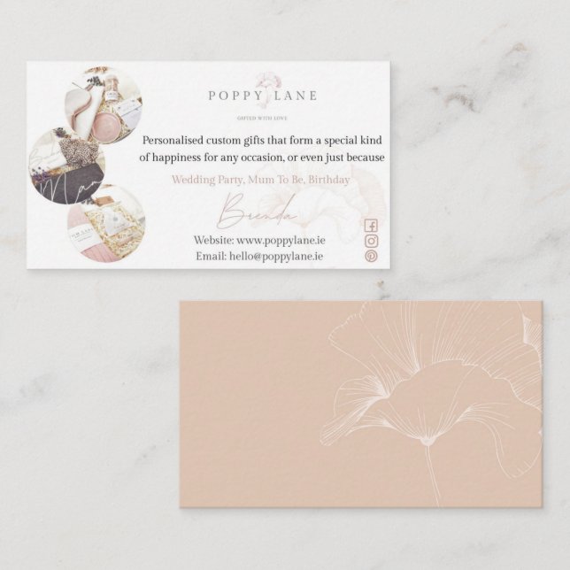 POPPY Pink & Airy Simple Branding Business Card  Visitenkarte (Vorne/Hinten)