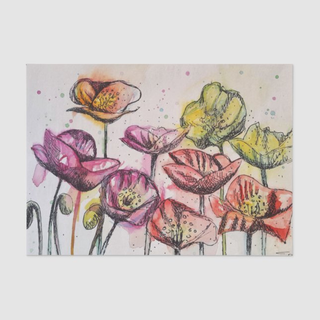 Poppy Poppies Lila Aquarellfarben Blume Seidenpapier (Vorderseite)