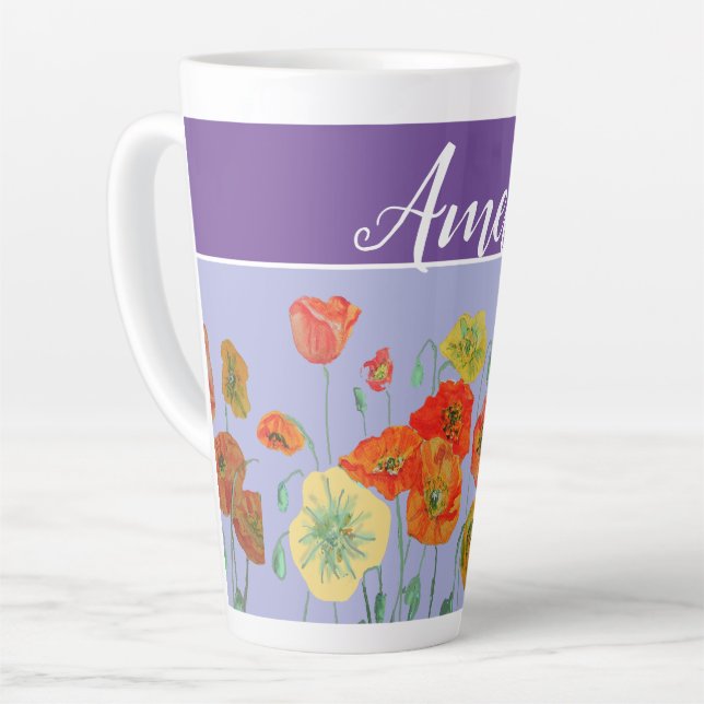 Poppy Poppies Red Lavender lila Art Malerei Tasse (Linke Ecke)