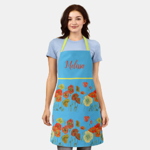 Poppy Poppies Red Watercolor Blue Floral Schürze