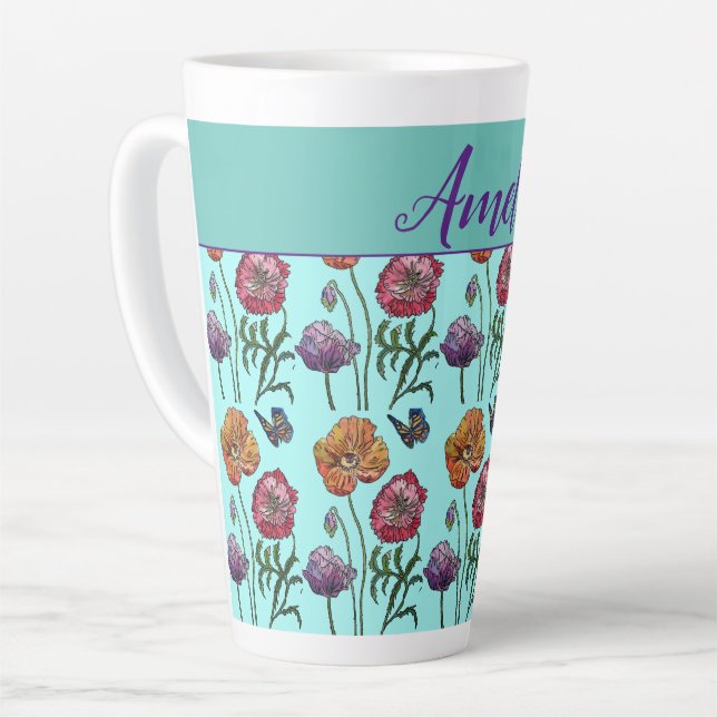 Poppy Poppies Rotes Shabby Chic Aqua Blume Milchtasse (Linke Ecke)