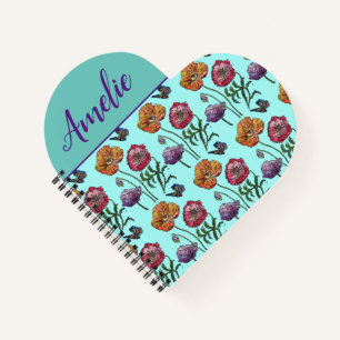 Poppy Poppies Rotes Shabby Chic Aqua Blume Notizbuch
