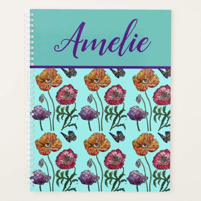 Poppy Poppies Rotes Shabby Chic Aqua Blume Planer (Vorderseite)