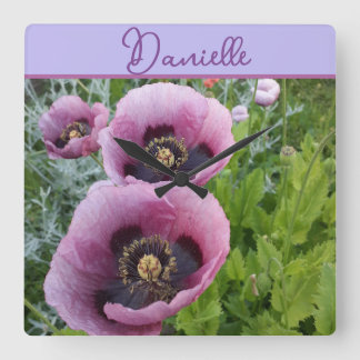 Poppy Purple Flower floral Girls Name Poppies Quadratische Wanduhr