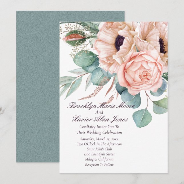 Poppy Radiance Wedding Einladung (Vorne/Hinten)