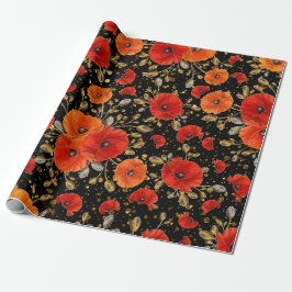 Poppy Red Blume Glam Black Gold Confetti Geschenkpapier