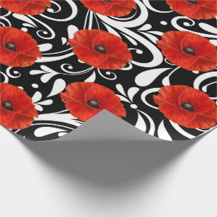 Poppy Red Blume Schwarz-weiß Glam Geschenkpapier