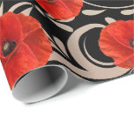 Poppy Red Blume Schwarz-weiß Glam Metallic Geschenkpapier<br><div class="desc">Ein interessanter Kontrast zwischen einer Blume aus rotem Mohn und einer Einrichtung aus schwarz-weißem Glas. FlorenzK</div>