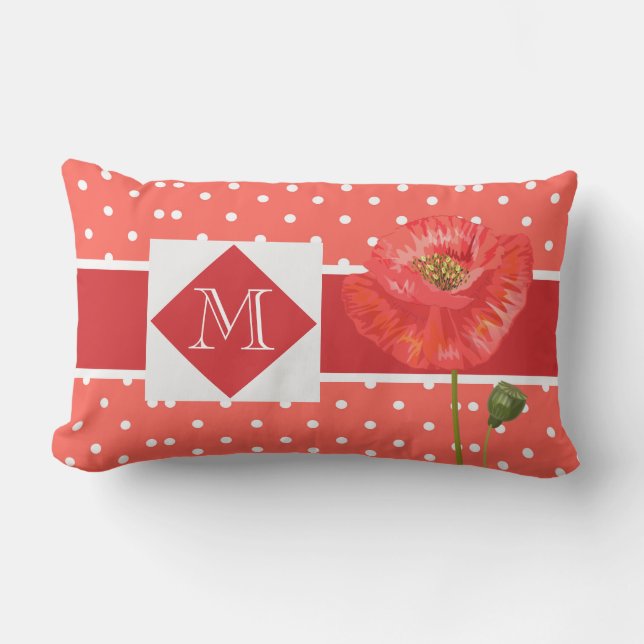Poppy Red Polka Dot Mit Monogramm Garden Outdoor P Kissen Für Draußen (Vorderseite)