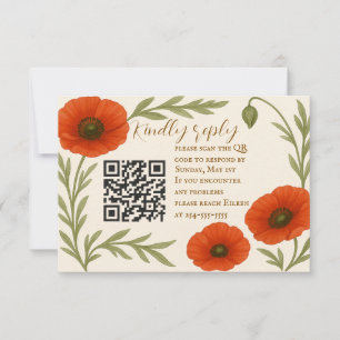 Poppy Reverie QR Code RSVP Card Karte