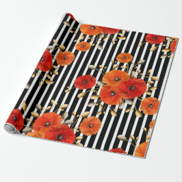 Poppy Rote Blume Schwarz-weiß Glam Streifen Glam V Geschenkpapier