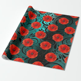 Poppy Rote Blume Schwarzes Glam Glam Streifen Aqua Geschenkpapier