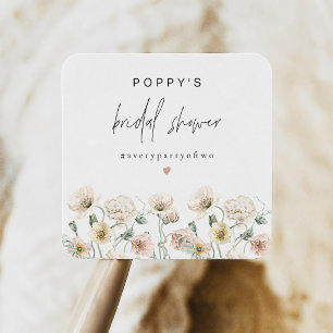POPPY Rustic Pastel Wildblume Brautparty Quadratischer Aufkleber