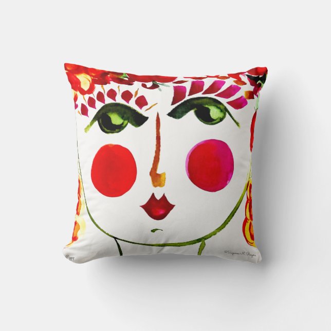 Poppy - Sinti und Roma Garden Girl Cotton Pillow Kissen (Vorderseite)