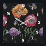 Poppy Watercolor Colouful Womans Office Clock Quadratische Wanduhr<br><div class="desc">Poppy Watercolour colourful on Black Woman's Office Clock. Designed from my original watercolour art.</div>