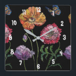 Poppy Watercolor Colouful Womans Office Clock Quadratische Wanduhr<br><div class="desc">Poppy Watercolour colourful on Black Woman's Office Clock. Designed from my original watercolour art.</div>