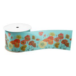 Poppy Watercolor Orange Red Aqua Hübsch Satinband