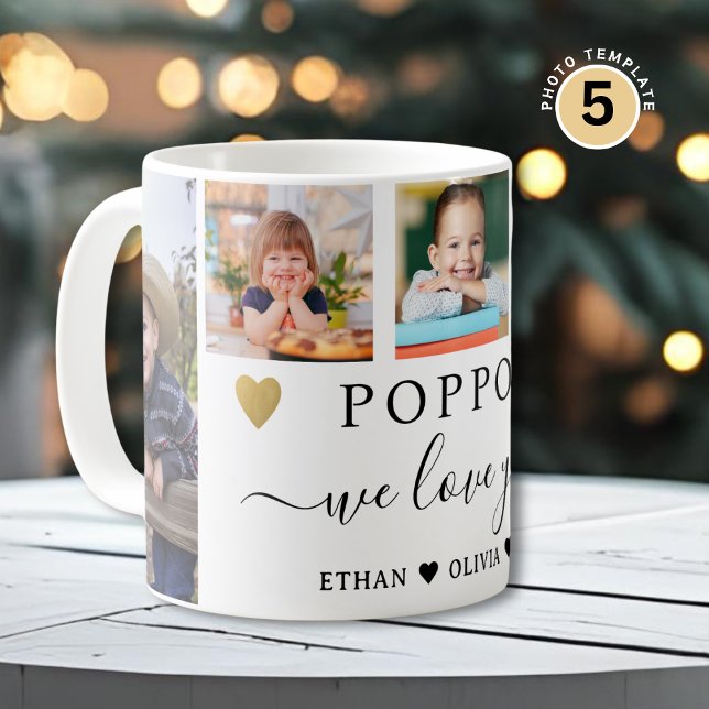 Poppy We Love You Grandkids 5 Photo Collage Kaffeetasse (Von Creator hochgeladen)