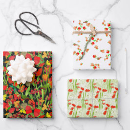 Poppy Wildblume Garden Assorted Gift Wrap Geschenkpapier Set