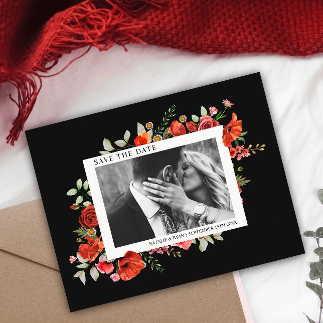Poppy Wildblumen Dark Wedding Foto Save the Date (Von Creator hochgeladen)