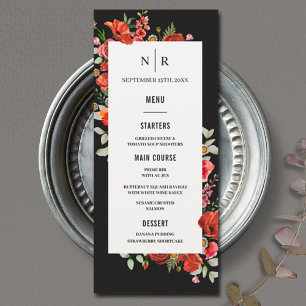 Poppy Wildblumen Monogram Dark Wedding Menükarte
