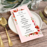 Poppy-Wildblumen-Monogramm-Pink-Hochzeit Menükarte<br><div class="desc">Wildblume Mohndesign auf hellrosa Hintergrund.</div>