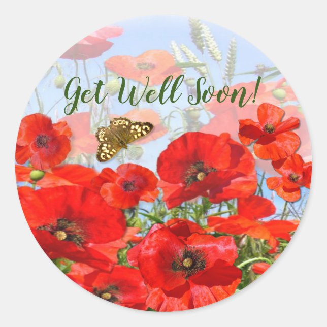 Poppyfield und Butterfly Runder Aufkleber (Vorderseite)