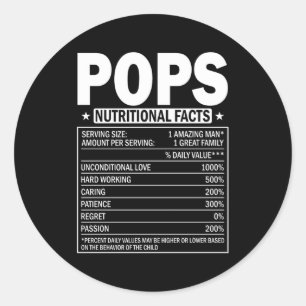 Pops Nutrition Facts Vathers Day Vater Papa Runder Aufkleber