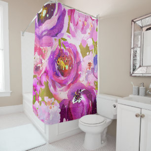 Pops Of Pink Lila Gold Moderne Trendige Florale Ch Duschvorhang