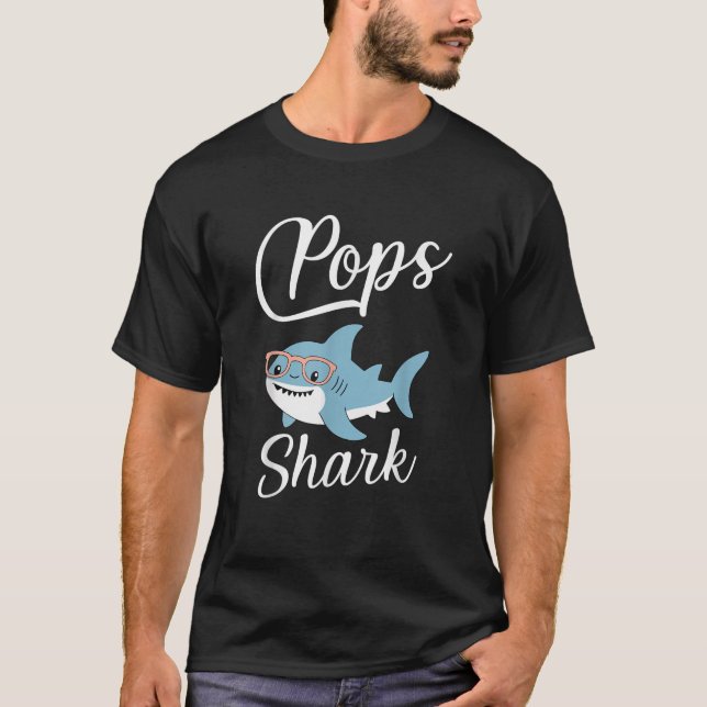 Pops Shark Funny Matching Family Grandpa  T-Shirt (Vorderseite)