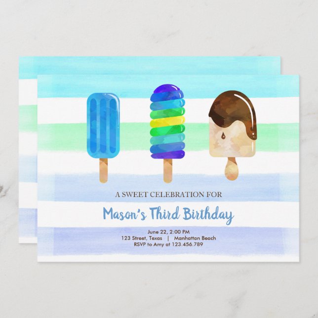 Popsice Ice Cream Geburtstag Summer Pool Party Einladung (Vorne/Hinten)