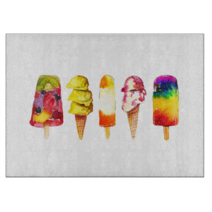 Popsice Ice Cream Summer Glass Cutting Board Schneidebrett
