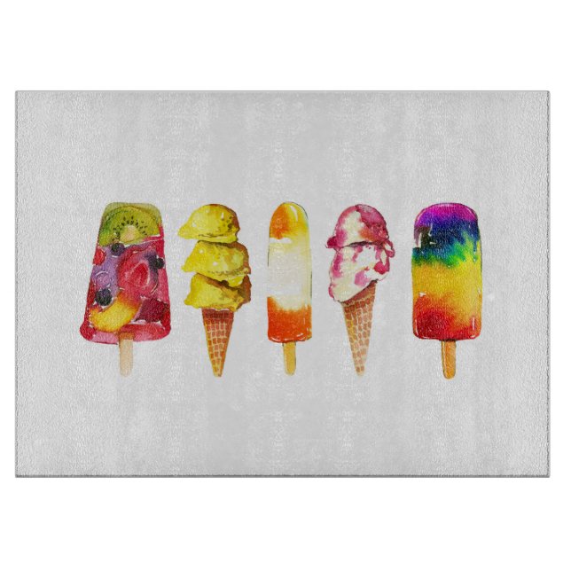 Popsice Ice Cream Summer Glass Cutting Board Schneidebrett (Vorderseite)