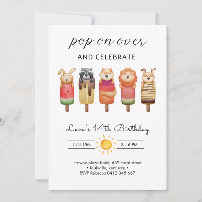 Popsicle Animals Birthday Einladung (Vorderseite)