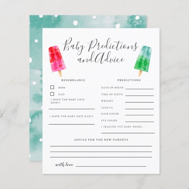Popsicle Baby Predictions & Advice Card (Vorne/Hinten)