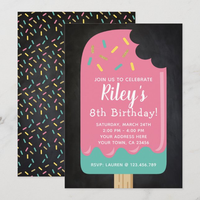 Popsicle Birthday Einladung Chalkboard (Vorne/Hinten)