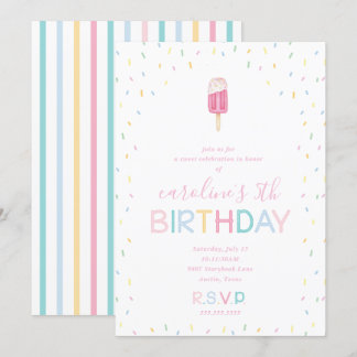 Popsicle Birthday Party mit Regenbogensprinklen Einladung