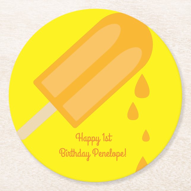 Popsicle Birthday Party Runder Pappuntersetzer (Vorderseite)