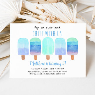 Popsicle Blue Ombre Chill with us Birthday Einladung