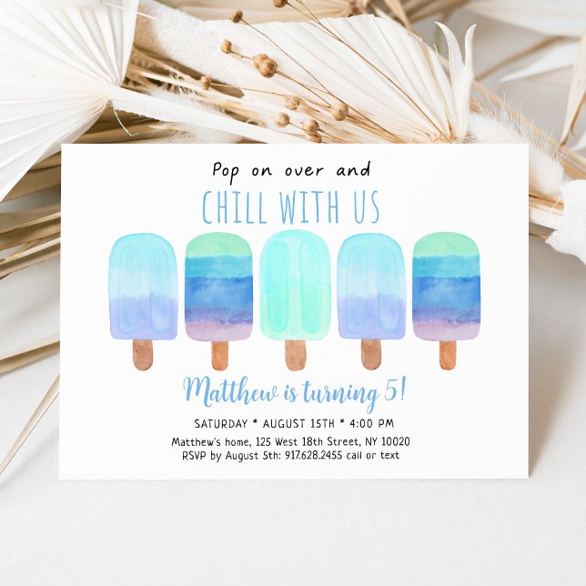 Popsicle Blue Ombre Chill with us Birthday Einladung (Von Creator hochgeladen)