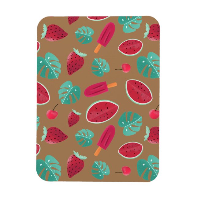 Popsicle, Cherry, Strawberry & Watermelon Blätter Magnet (Vertikal)